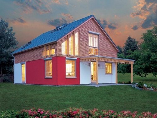 Maison en ossature bois | Klassic 132 ELK avec un toit en pente 